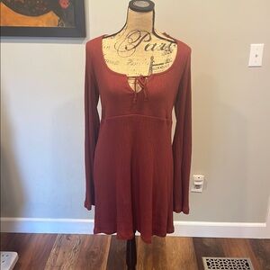 Elegant Rust Long Sleeve Dress